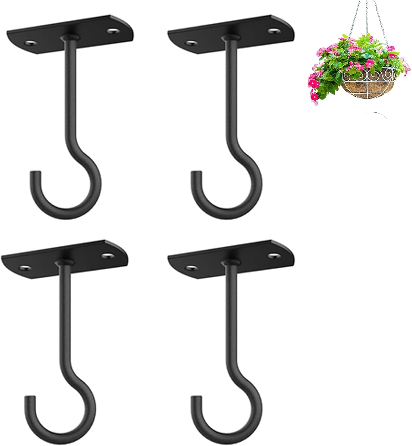 4Pack 4In Ceiling Hooks for Hanging Plants Outdoor Flower Basket Black