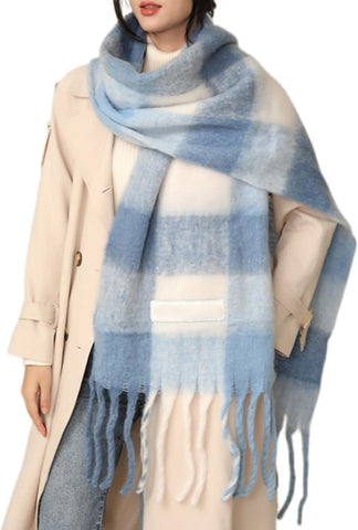 Chunky Winter Scarfs for Women Cold Weather Warm Knit Thick Plaid Scarf Long Large Oversized Checked Scarves