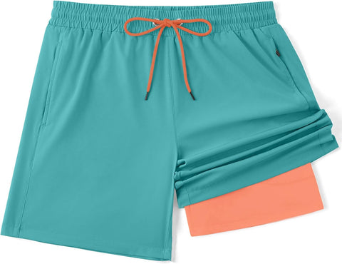 COOFANDY Men's 7" Swim Trunks with Compression Liner Stretch Swimming Shorts with Zipper Pockets