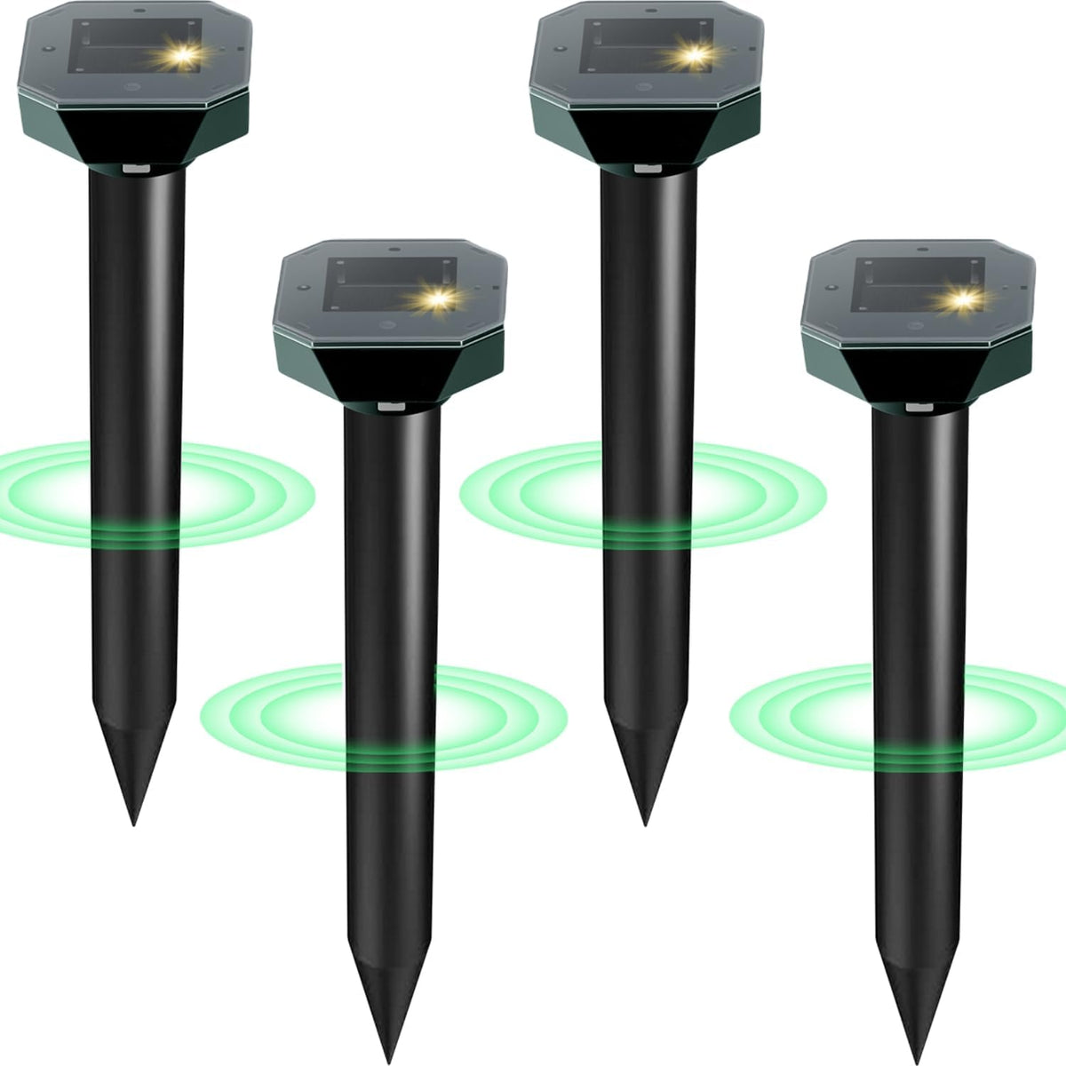 Snake & Mole & Rabbit & Skunk Repellent Solar Powered, Upgraded Ultrasonic Deterrent, IP65 Waterproof, Gopher Groundhog Chipmunk Raccoon and Vole Repellent & Deterrent for Lawn & Garden, 4 Pack