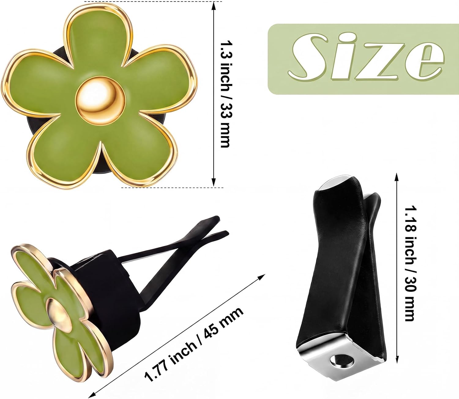 Frienda 6 Pcs Daisy Vent Clips for Car, 3/3.3 cm, Green