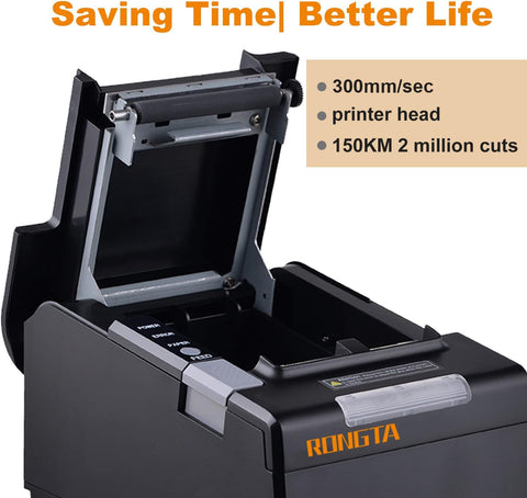 Rongta POS Printer, 80mm Thermal Receipt Printer, Restaurant Kitchen Printer with Auto Cutter, USB Serial Ethernet Interface, ESC/POS Command, Support Cash Drawer for Windows/Mac/Linux(RP850)