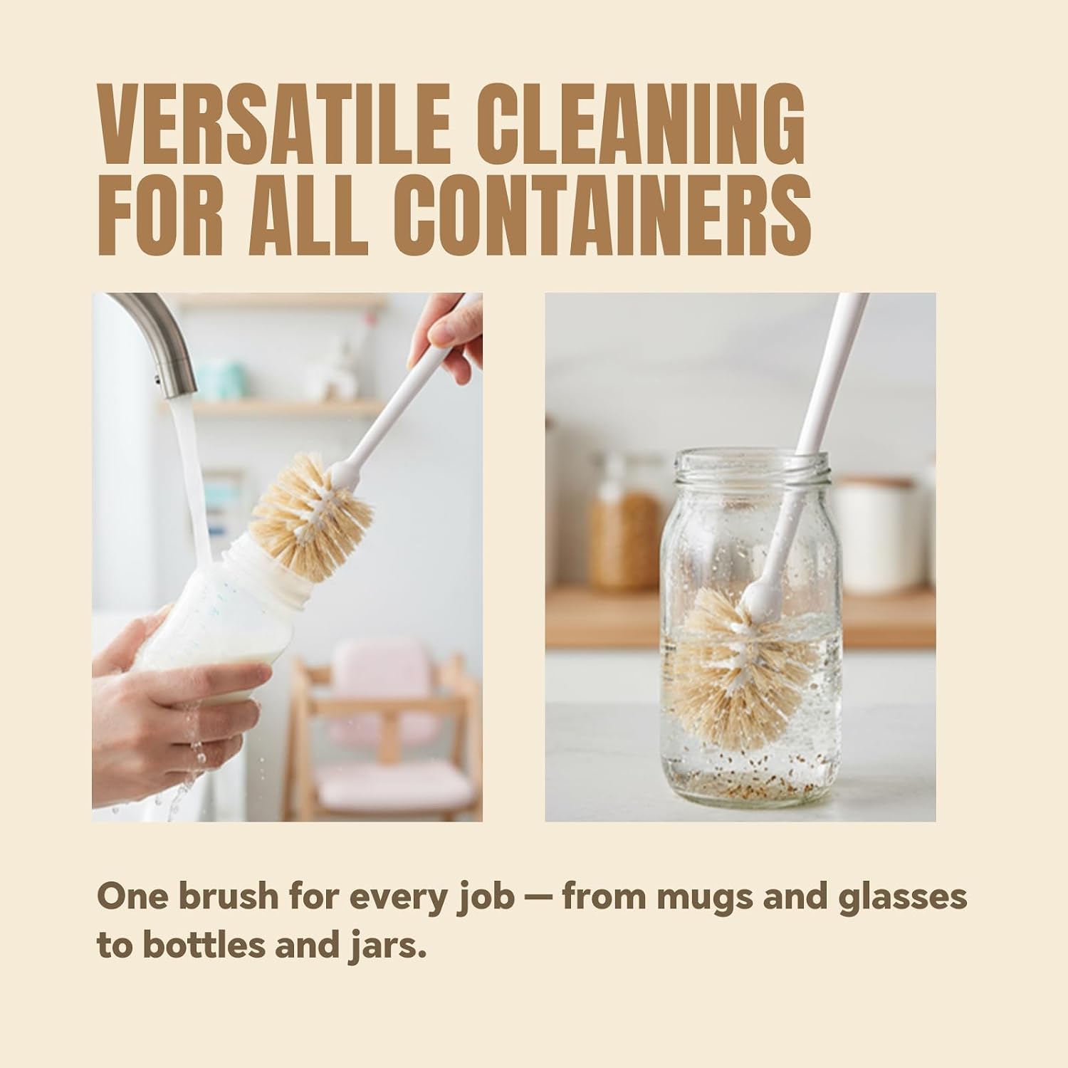 Bottle Brush Cleaner,Long Plastic Handle,Soft Bristle&Non-Scratch,Cleans and Scrubs Hard to Reach Coffee Cups,Mason,Thermos,Glass Bottle,Beer Bottles,Wine Bottles,Baby Bottle,Mugs