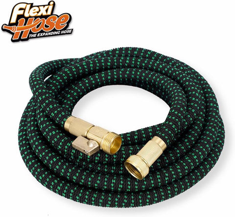 Flexi Hose with 8 Function Nozzle, 50FT - Lightweight Expandable Garden Hose, No-Kink Flexibility, 3/4 Inch Solid Brass Fittings and Double Latex Core - Black and Green