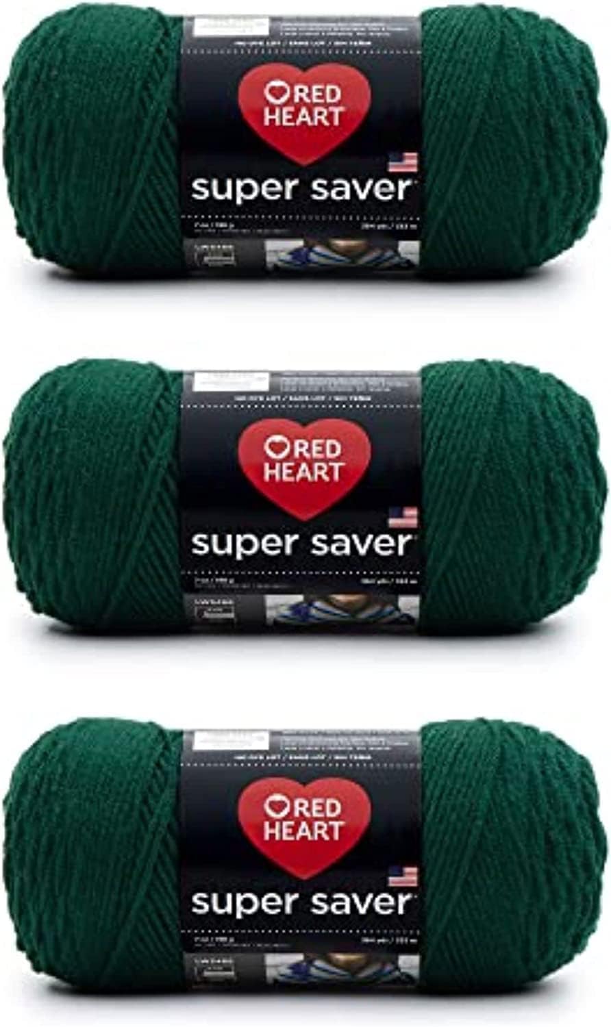 RED HEART E300PK.0389 Super Saver 3-Pack yarn, Hunter Green