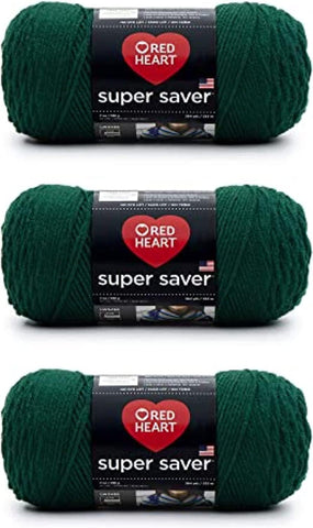RED HEART E300PK.0389 Super Saver 3-Pack yarn, Hunter Green