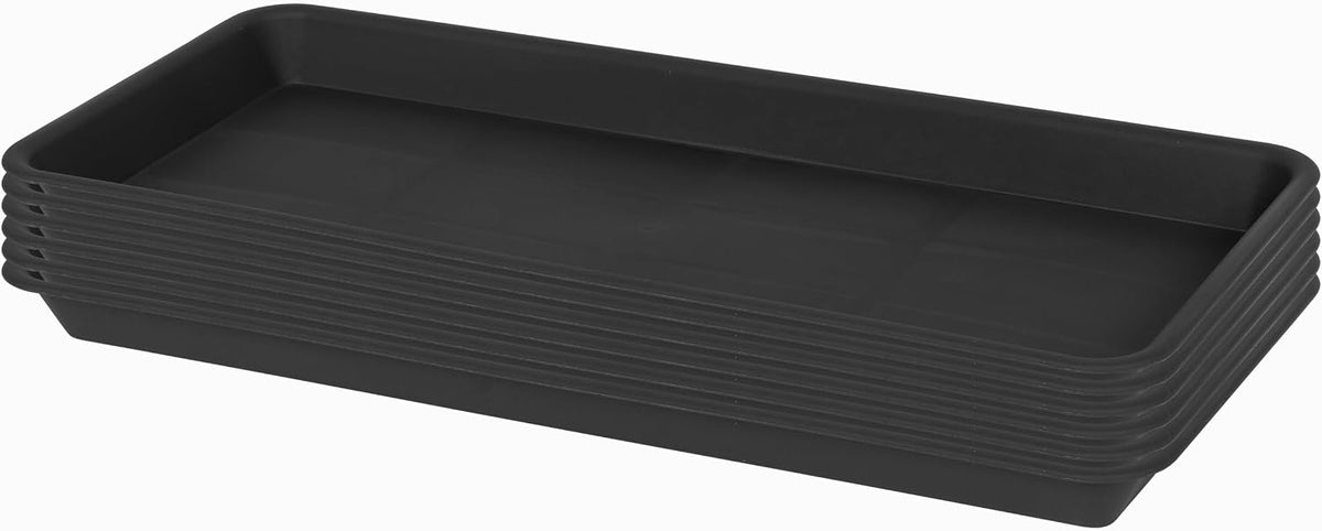 VUWEZ 6 Pack Plastic Plant Tray Saucer Rectangular, Heavy Duty Planter Saucers for Indoors, Plant Water Drip Trays for Flower Pot Planter, Windowsill Pot Tray, Seed Starting Growing Trays