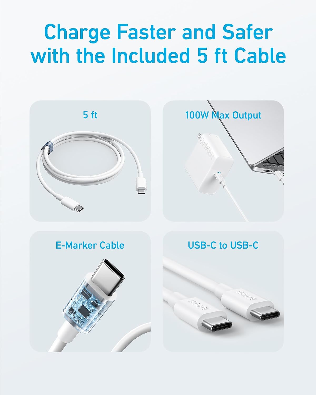 Anker Laptop Charger, Compact Foldable 100W USB C Charger with 5FT Cable
