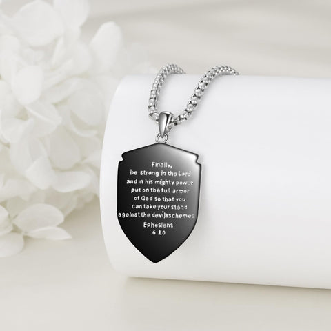 KQF Cross Shield Necklace 925 Sterling Silver Bible Verse Pendant Jewelry Gift for Men Women Ephesians 6:10 (Ephesians 6:10)