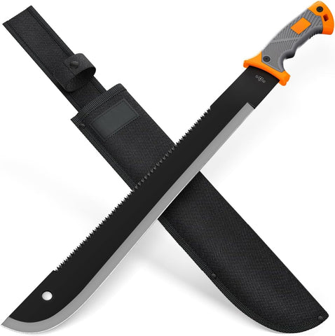 Machete with Saw - 25" Heavy Duty Tool & Sheath - Ergonomic No-Slip Handle - Survival Knife with Serrated Blade - Machetes for Bushcraft Hunting Garden Cutting Trees Yard Work 13153