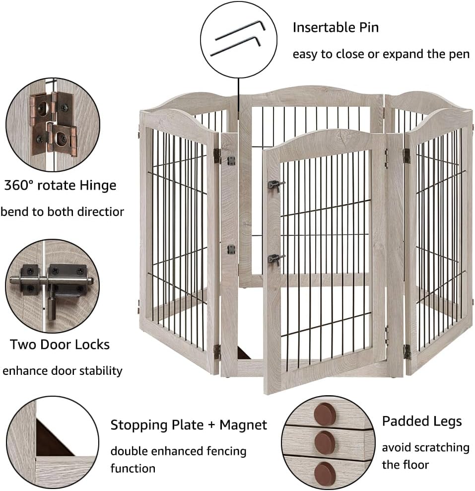 unipaws 132" Extra Wide Dog Gate and Pet Playpen with Walk Through Door
