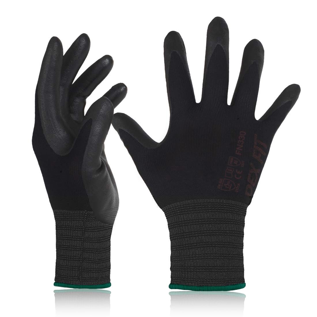 DEX FIT Nitrile Work Gloves FN330, 3D Comfort Fit, Touchscreen Grip Gloves for Warehouse, Construction, Package Handling, Delivery & General Work, Men & Women, Black, M, 3 Pairs