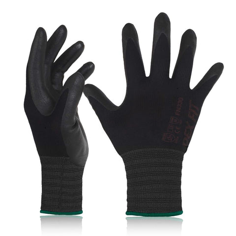 DEX FIT Nitrile Work Gloves FN330, 3D Comfort Fit, Touchscreen Grip Gloves for Warehouse, Construction, Package Handling, Delivery & General Work, Men & Women, Black, M, 3 Pairs