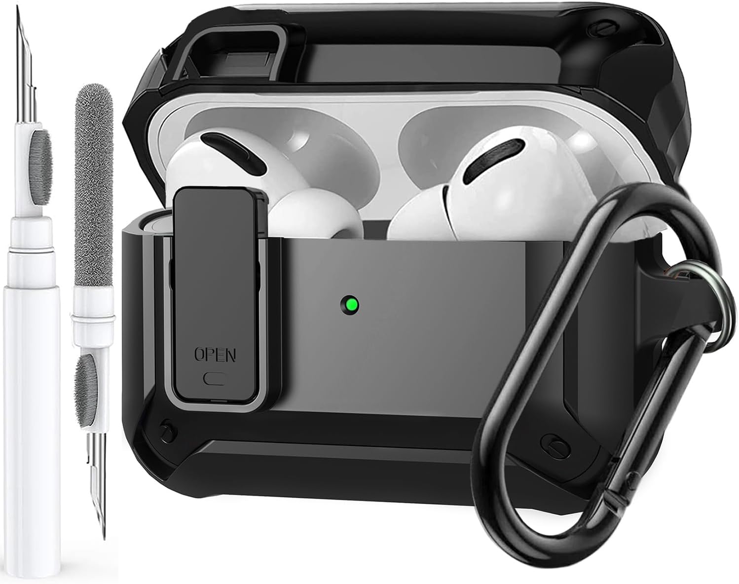Olytop for Airpods Pro 3 Case with Lock Clip, Rugged Apple Airpods Pro 3rd Generation Cover 2025 Men Women, Armor Shockproof iPod Pro3 Gen Protective Hard Shell with Carabiner&Cleaner kit, Black