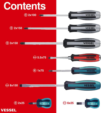VESSEL MEGADORA IMPACTA Assorted Screwdriver 8 PC. Set