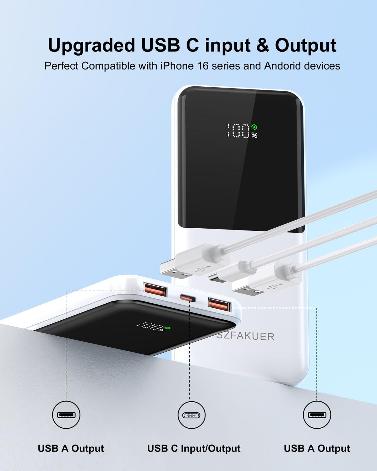 Portable Charger,Slim 10000mAh Power Bank,22.5W USB-C Fast Charging Battery Pack Compatible with iPhone 17/16/15/14/13/12 Pro Samsung Galaxy, iPad, AirPods, Android Tablets (White)