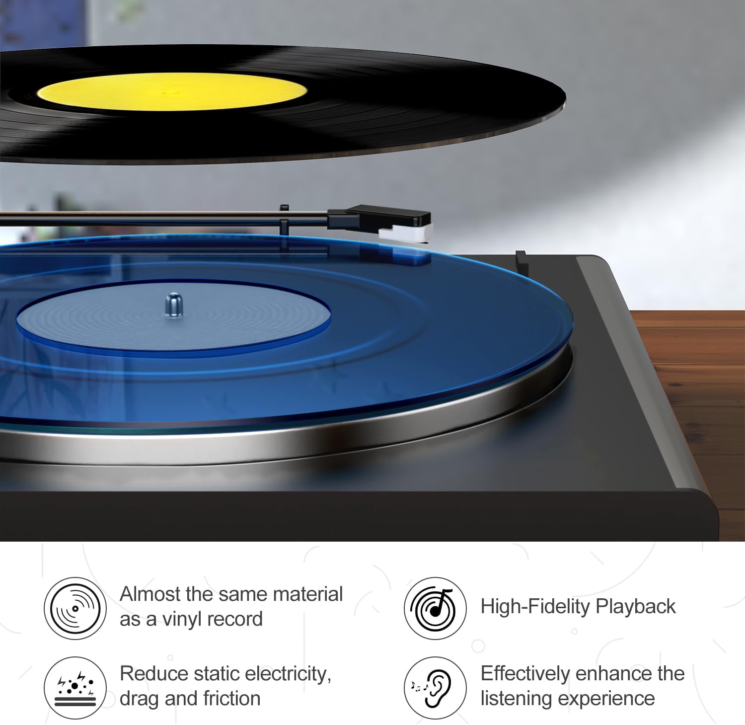 TAKMORK 12" Acrylic Turntable Mat, Record Player Platter Slipmat, Blue
