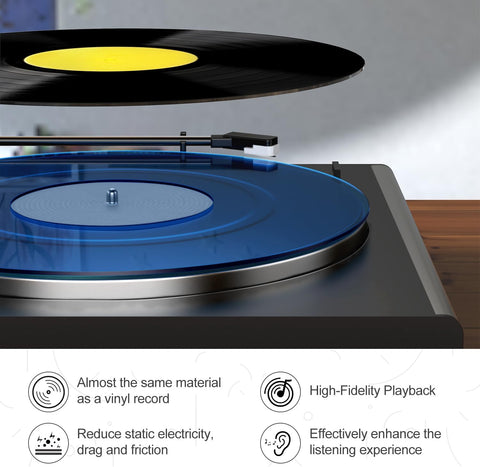 TAKMORK 12" Acrylic Turntable Mat, Record Player Platter Slipmat, Blue