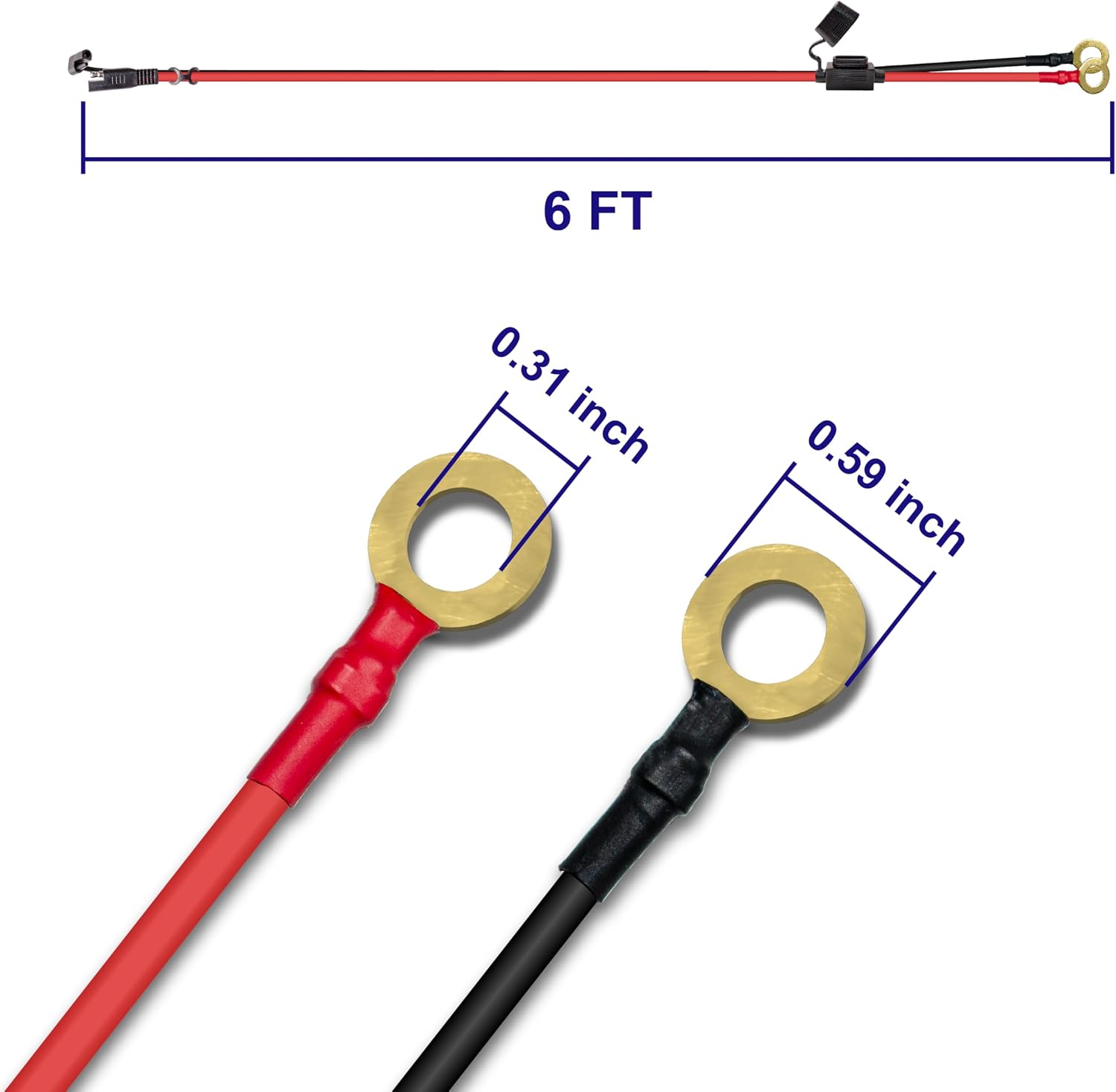 BFXM 2PCS 10AWG 6FT SAE Connector Extension Cables with 15& 20A Fuse