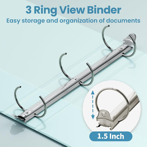 SUNEE 3 Ring Binder 1.5 Inch 2 Pack, Clear View Binder Three Ring PVC-Free (Fit 8.5x11 Inches) for School or Office Supplies, Blue