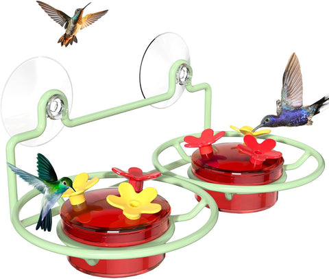 Dreamdrawer Window Hummingbird Feeder, Small Hummingbird Feeder for Outdoors with Strong Suction Cup - Metal Base & 6 Feeding Ports, Easy to Clean and Refill