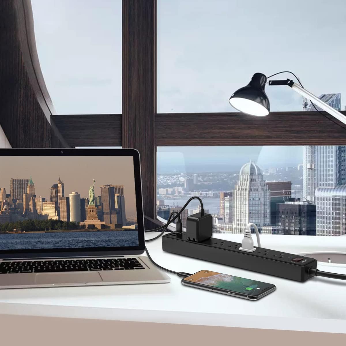 Yintar 6Ft Surge Protector Power Strip with 6 Outlets & 3 USB Ports, Black