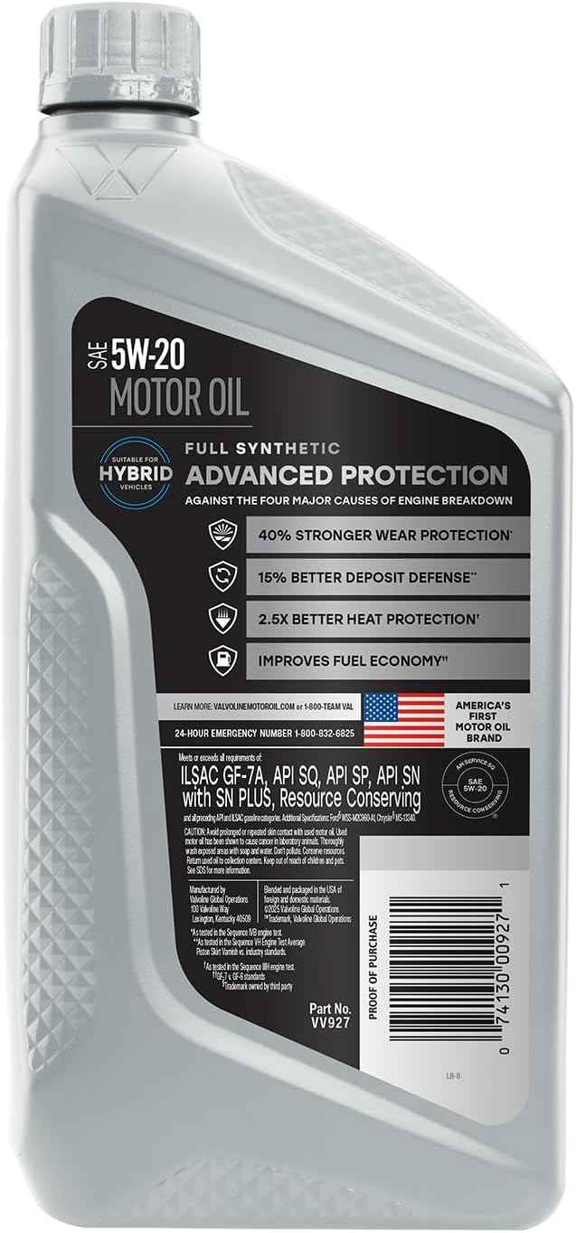 Valvoline Advanced Full Synthetic SAE 5W-20 Motor Oil 1 QT