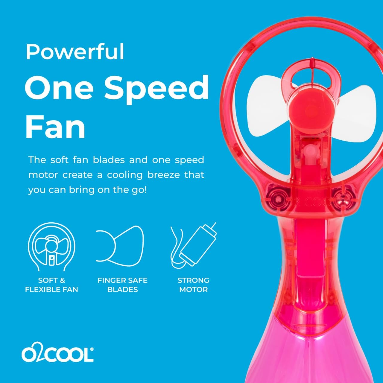 O2COOL Deluxe Handheld Misting Fan with Wrist Wrap Strawberry Pink