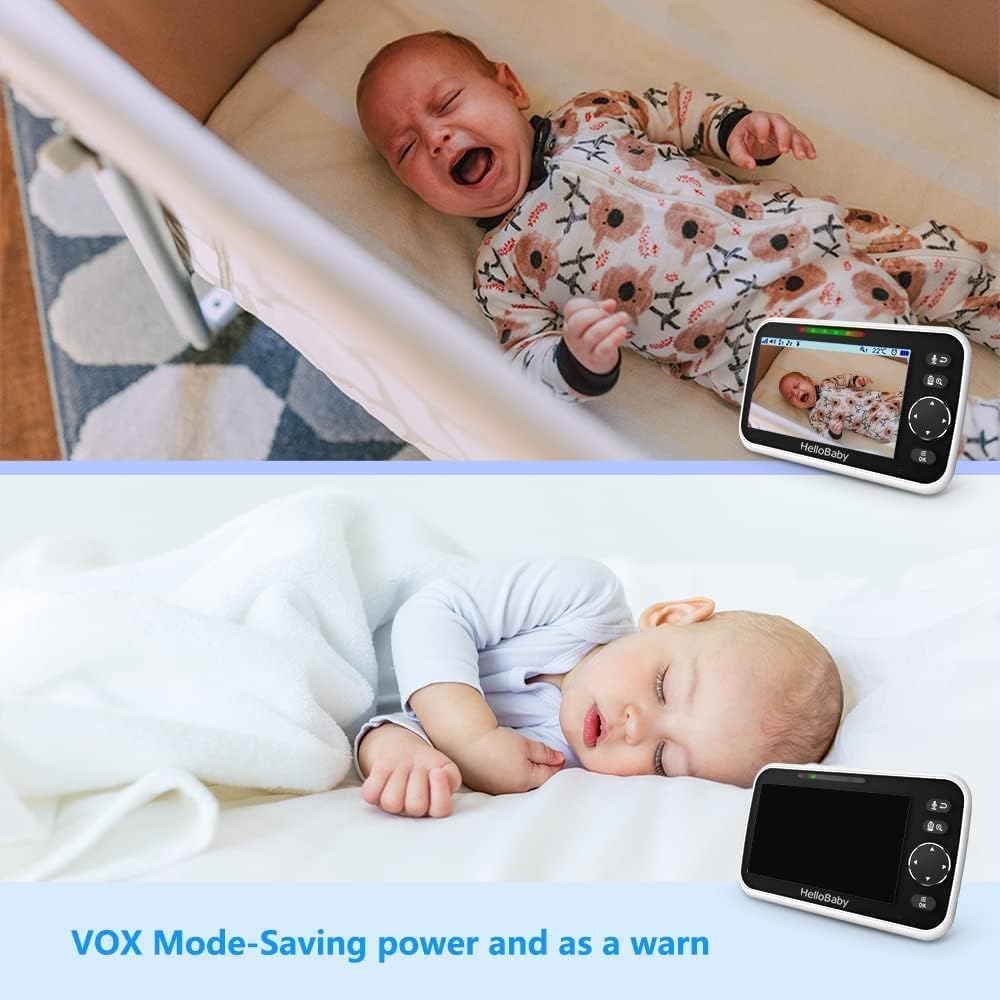 HelloBaby No WiFi Baby Monitor 2 Cameras and Audio HB6550, 5" Video Screen