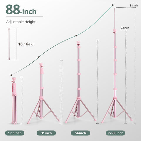 SENSYNE 88" Phone Tripod & Selfie Stick, Extendable Cell Phone Tripod Stand with Wireless Remote and Phone Holder, Pink