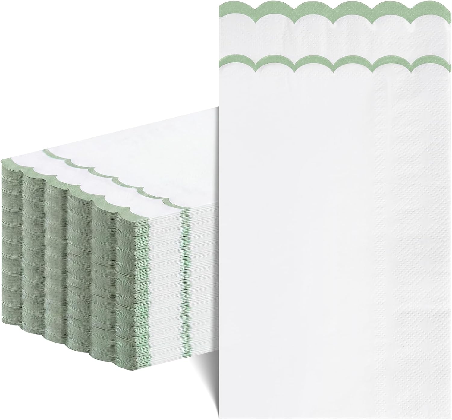 NatNarr 60 Pcs Sage Green and White Napkins, 2 Ply Scalloped Napkins