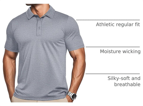 MAGCOMSEN Men's Short Sleeve Polo Golf Shirts 3-Button Moisture Wicking Athletic T-Shirts Casual Collared Shirt