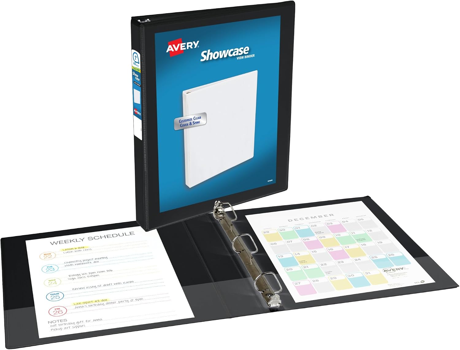 Avery® Showcase Standard View Binder, 1" Slant Rings, 1 Black Binder