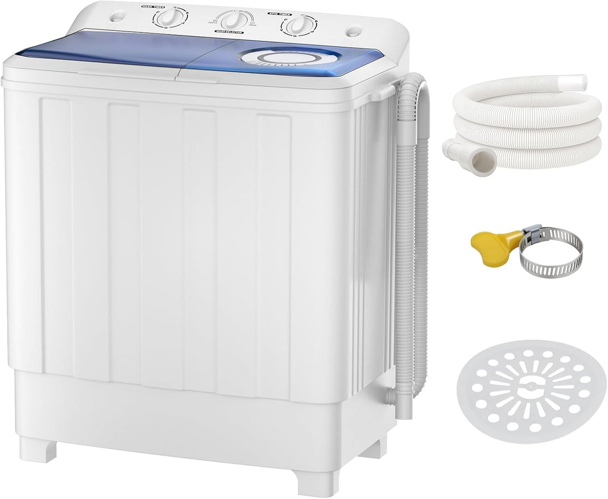 30Lbs Twin Tub Portable Washing Machine, Semi-Automatic Washer Spin Dryer Combo with Drain Pump