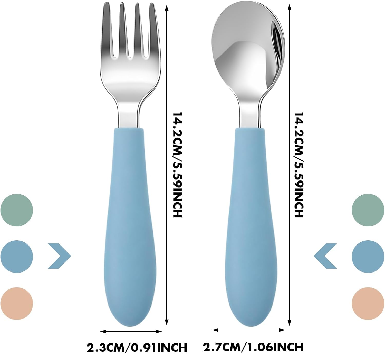 Pimoys Toddler Fork and Spoon Set, 6-Piece Stainless Steel, 3 Colors