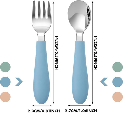 Pimoys Toddler Fork and Spoon Set, 6-Piece Stainless Steel, 3 Colors