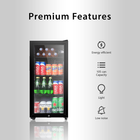 HAILANG 3.2 Cu.Ft Beverage Refrigerator, Mini Fridge with Glass Door, Black