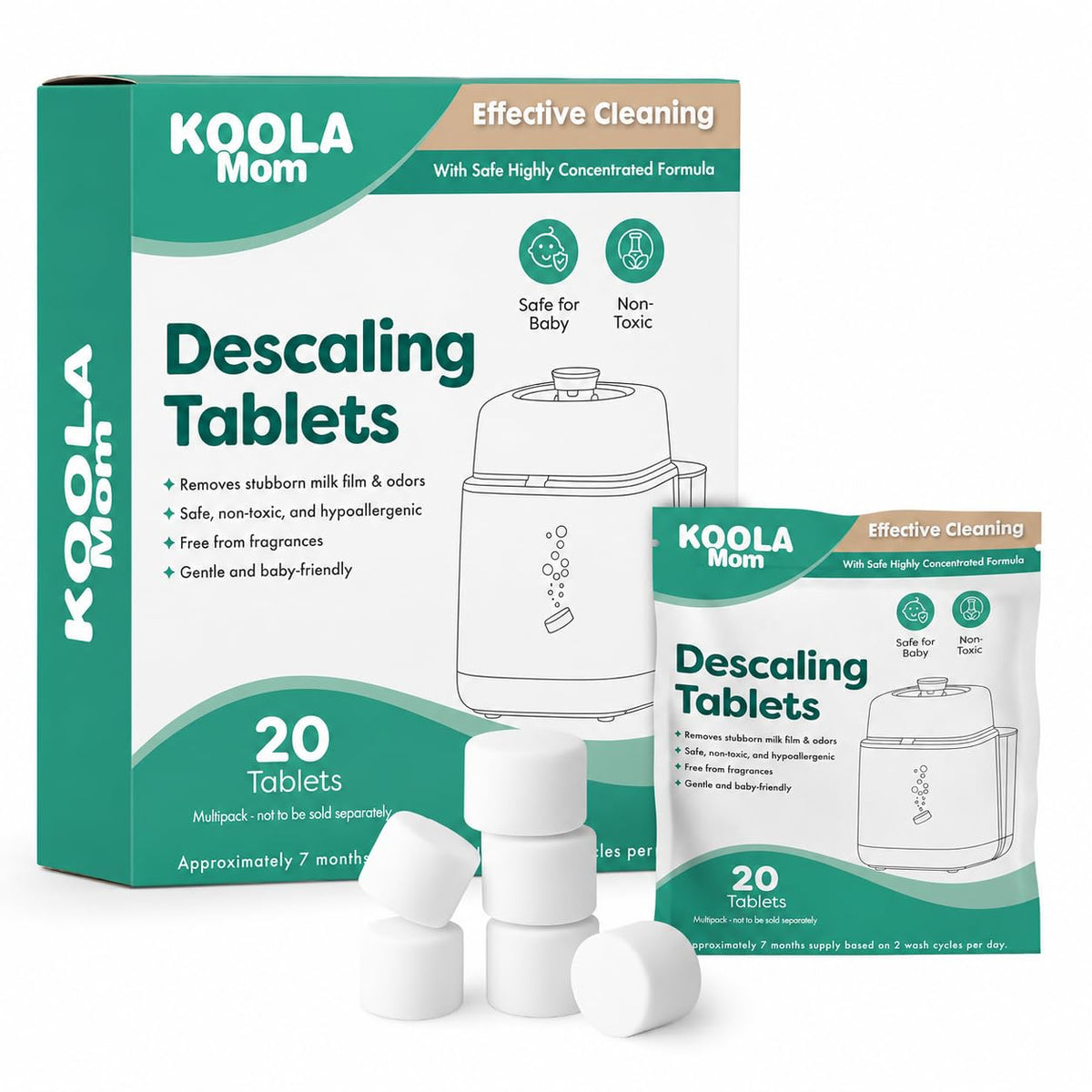 Descaling Tablets for Bottle Washer & Warmers (20 Count) - Descaler Tablets, Removes Limescale Milk Residue & Mineral Buildup Compatible with Momcozy, Baby Breeza, Grownsy & All Bottle Washers