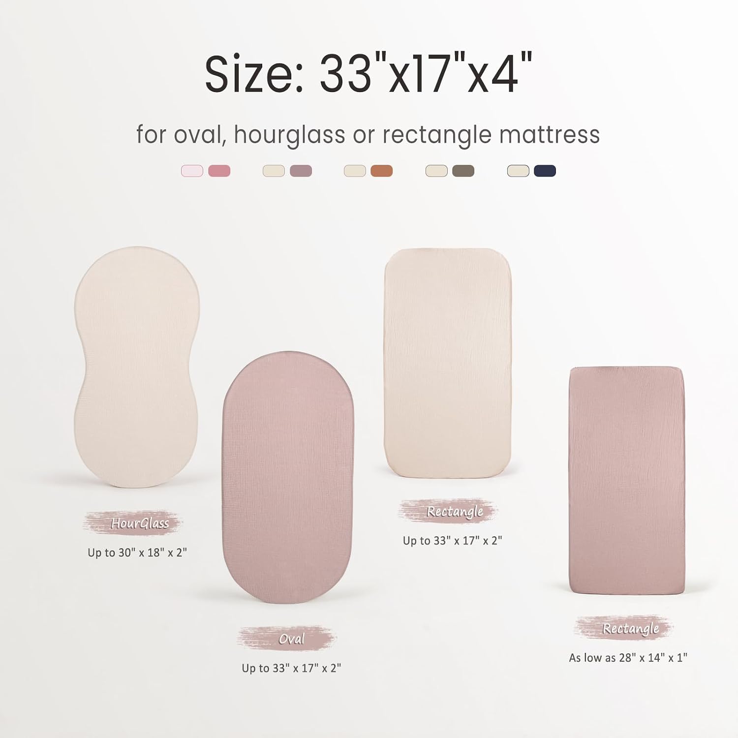 lulumoon Muslin Bassinet Sheets 33x17 Fitted for Halo & Hourglass, Oval Pad