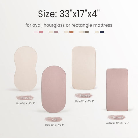 lulumoon Muslin Bassinet Sheets 33x17 Fitted for Halo & Hourglass, Oval Pad