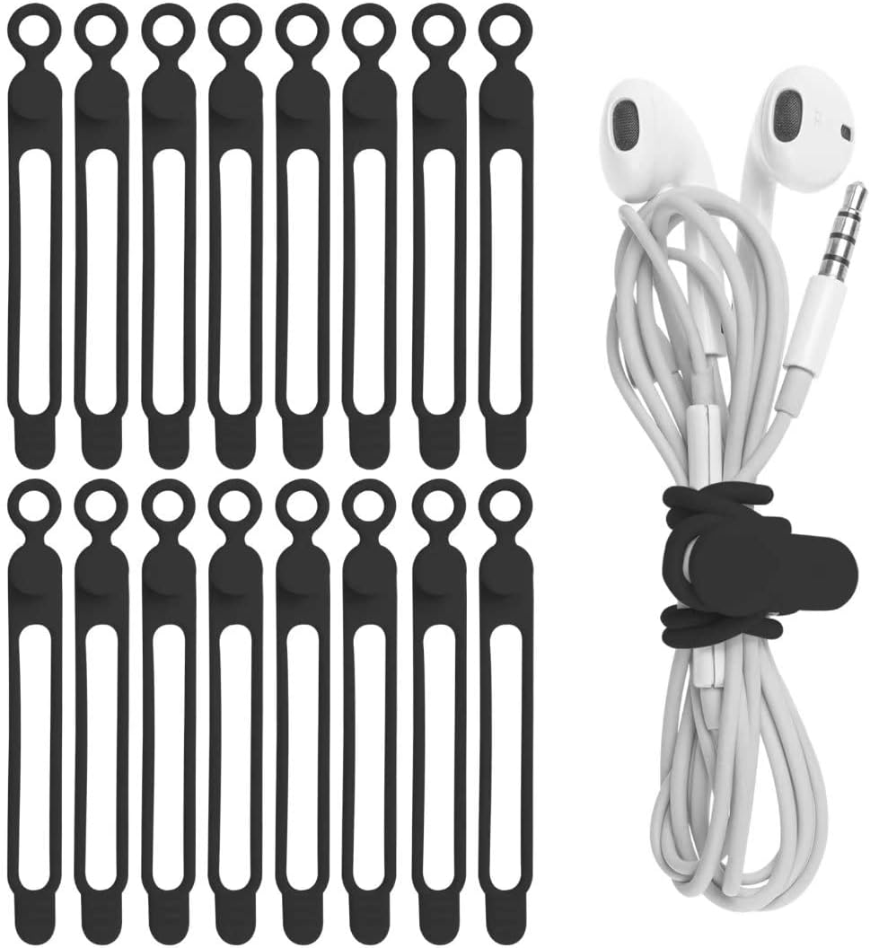 Silicone Cable Ties, Cord Organizer Cable Management(16Pcs-Black)