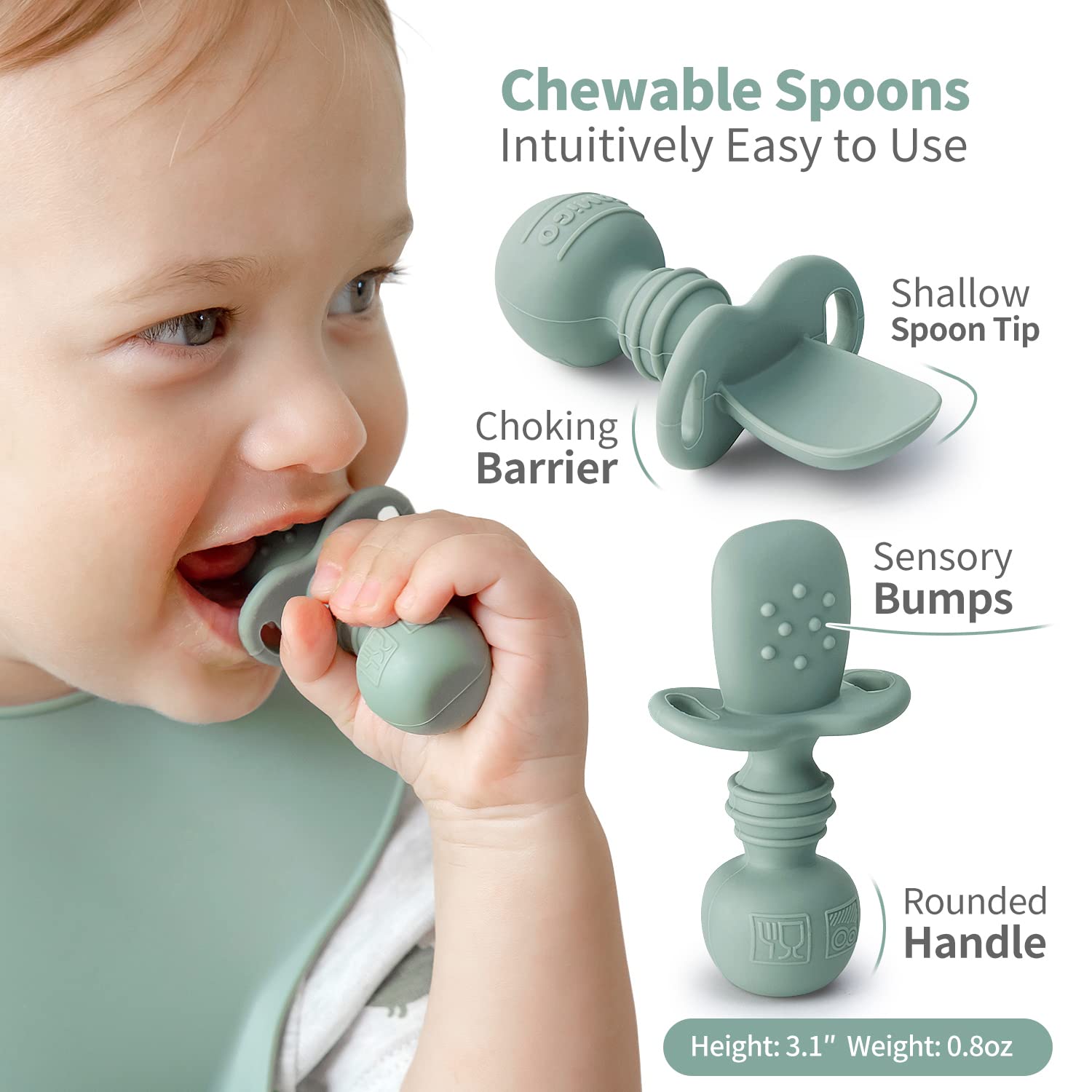 SAMiGO Silicone Baby Spoons Self Feeding 6 Months, Infant Eating Utensils