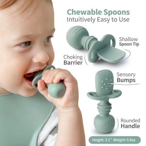 SAMiGO Silicone Baby Spoons Self Feeding 6 Months, Infant Eating Utensils
