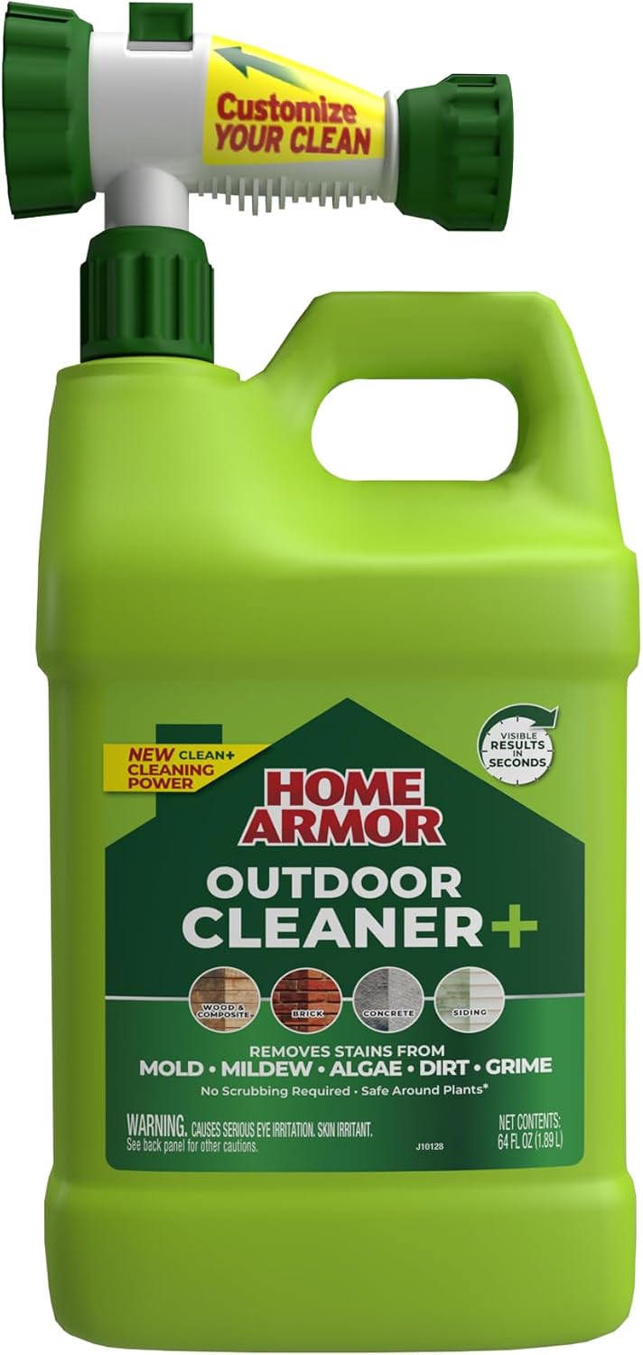Home Armor Outdoor Cleaner+, 64 oz., Remove Stains from Mold, Mildew, Algae, Dirt and Grime for Visible Results in Seconds, No Scrubbing Required, Plant Safe When Used as Directed