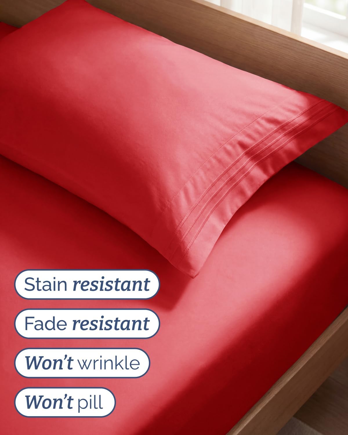 Twin Size 3 Piece Sheet Set - Comfy Breathable & Cooling Bed Sheets - Red