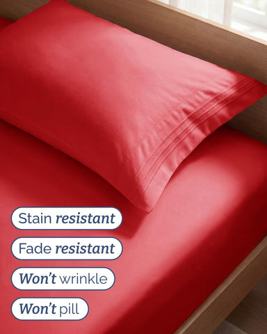 Twin Size 3 Piece Sheet Set - Comfy Breathable & Cooling Bed Sheets - Red