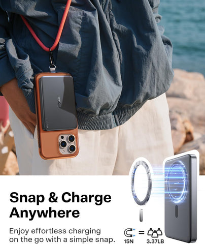 TORRAS MiniMag Power Bank,Ultra-Slim 10,000mAh Magnetic Wireless Portable Charger, 22.5W Fast Charging iPhone Air Magnetic Battery Pack Designed for iPhone 17 Pro Max/17 Pro/Air/16/15/14/13/12, Gray