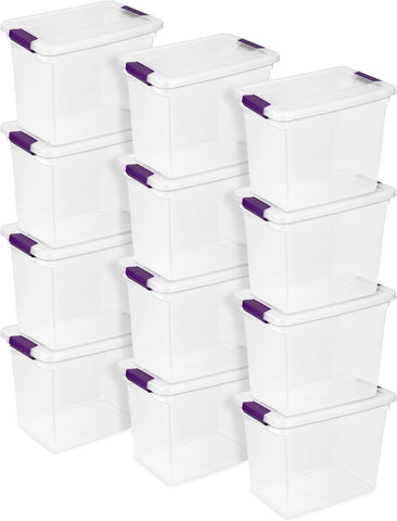 Sterilite ClearView Latch Boxes, Storage Bins with Lids, 27 Quart, 12-Pack
