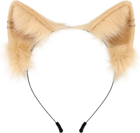 HAOAN Wolf Fox Tail Clip Ears and Gloves Set Halloween Christmas Party Costume for Women