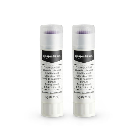 Amazon Basics Purple Washable School Glue Sticks for Classroom Supplies and Craft Projects, Dries Clear, 0.24-oz Stick, 60-Pack